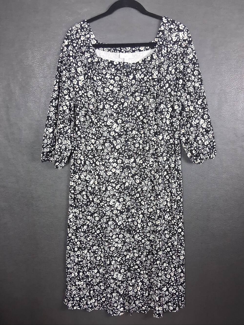 J Jill Dress Wonens XL Ditsy Floral Button Front Square Neck Rayon Blend Stetch